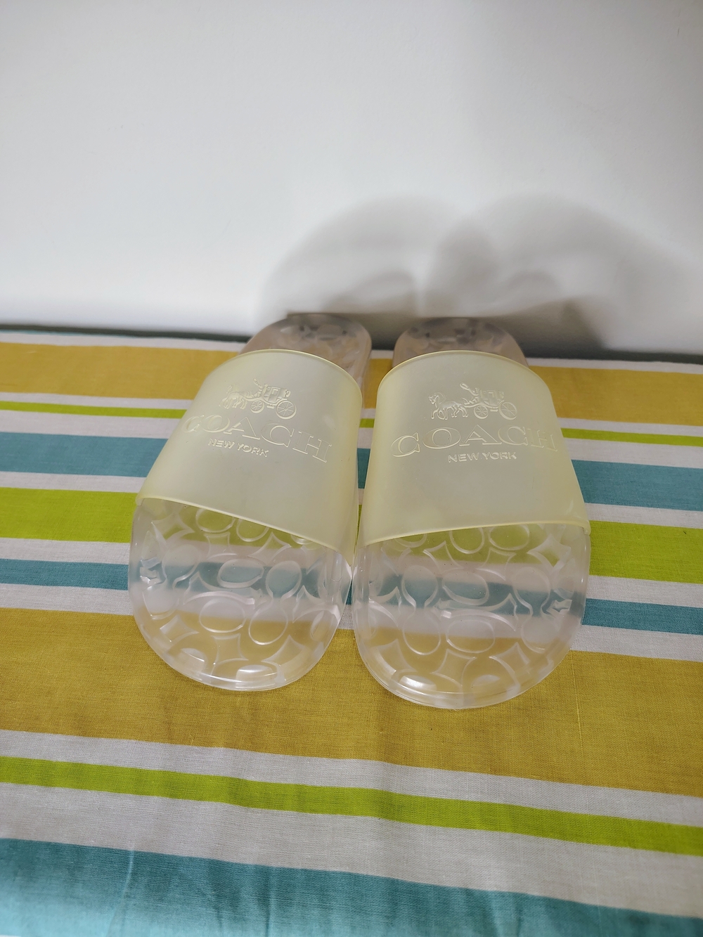Coach Clear Jelly Slide Sandals with Pale Yellow Strap